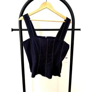 Laundry By Shelli Segal, NEW, Dark Indigo Jean Bustier Peplum Top Top, Med